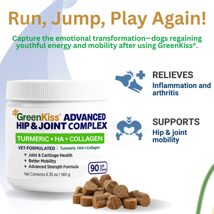 🏆🐕GreenKiss® Advanced Hip & Joint Complex Soft Chews 🦴 Turmeric + HA + Collagen🐕