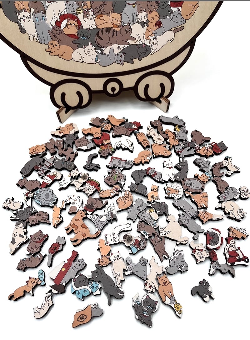 🎁 Grab Gifts  🎅Christmas Gift 135-Piece Cat-Shaped Wooden Puzzle 🐱 🎁